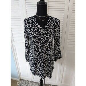 Chico's Travelers Top Womens S (Ch 0) Floral Bell Sleeve VNeck Liquid Knit Tunic